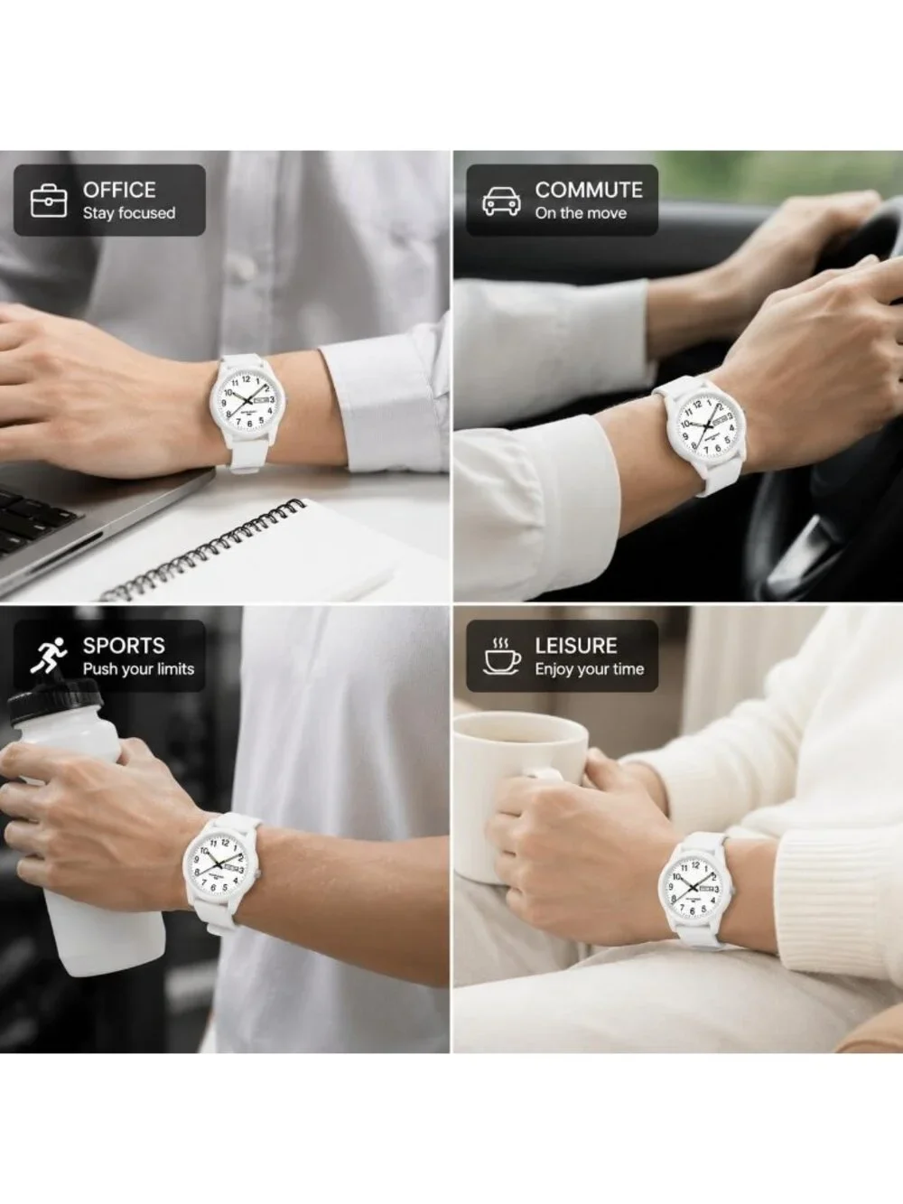 Men's White Simple Minimalist Sport Waterproof Casual Analog  Quartz Wrist Watch